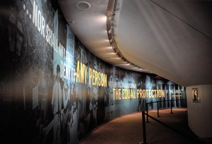 The 14th Amendment leads visitors to the “Speaking Out” entrance. Photo courtesy the National Constitution Center.
